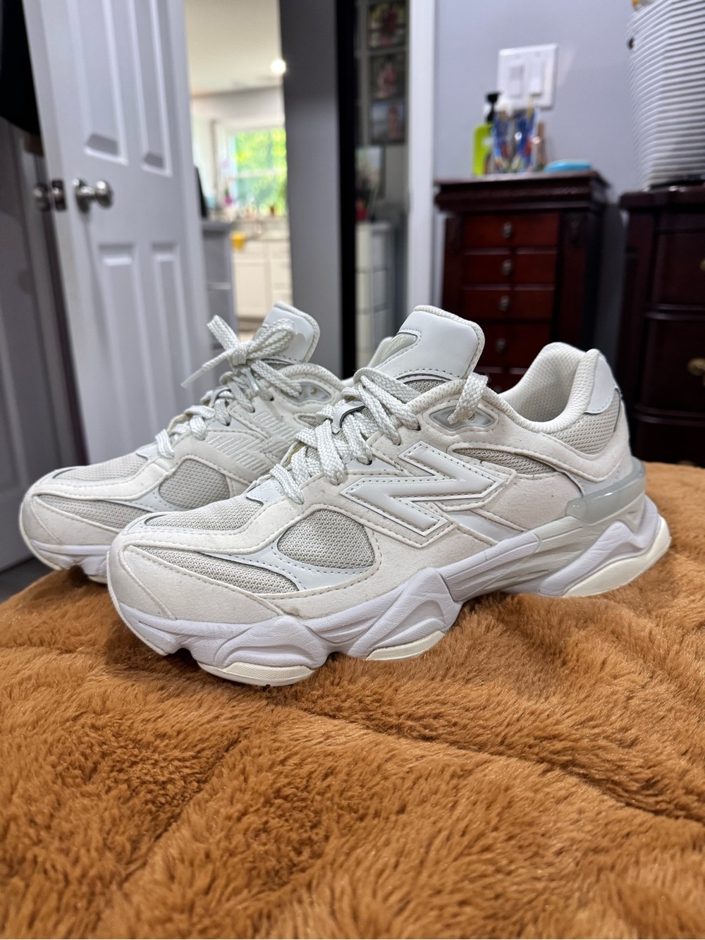 New Balance 9060 Women’s Chunky Cream and White Sneakers - Picture 7 of 13